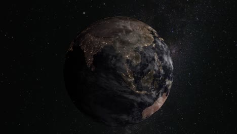 planet earth world globe space milky way rotating stars universe science geography sun light city lights timelapse