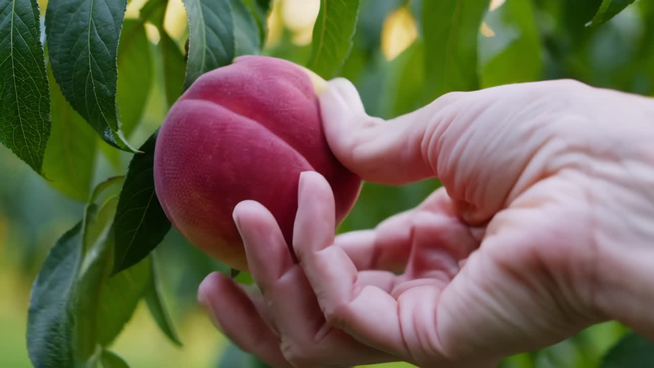 Tangan Memetik Buah Persik dari Pohon