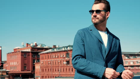 stylish man in a striped blazer