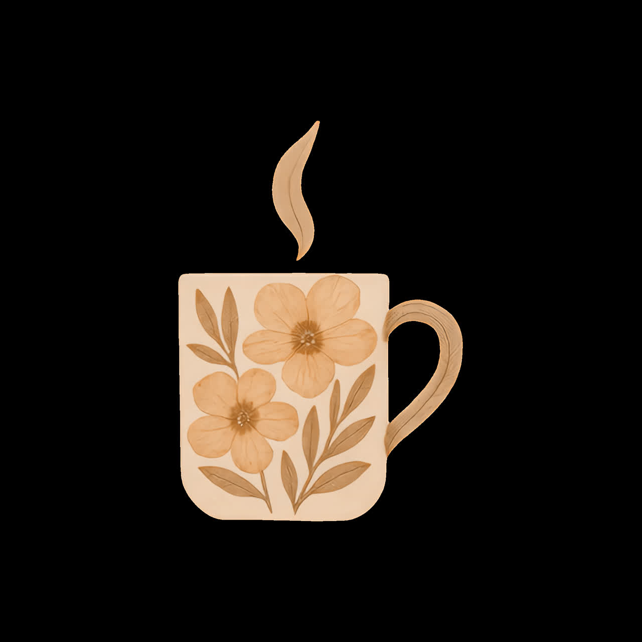 Floral mug with warm design animation isolated asset, transparent 4K video, alpha channel, ProRes