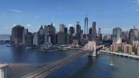 a breathtaking aerial scene showing the famous brooklyn bridge and new york city skyline in a clear a breathtaking aerial scene showing the famous brooklyn bridge and new york city skyline in a clear background