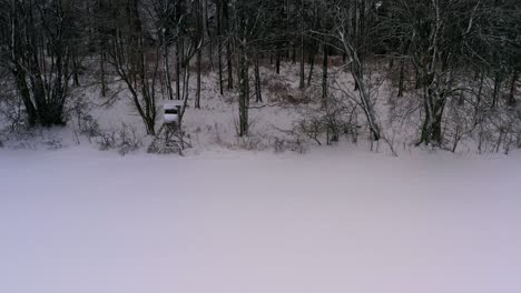 Enthüllungsaufnahme-Des-Kranichs-–-Winterszene-–-Beginn-Des-Fluges-Hinter-Einer-Baumreihe-Mit-Hohem-Ständer,-Um-Eine-Schneeweiße-Stadt-In-Einem-Tal-Zu-Entdecken