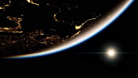 space, sun and planet earth at night