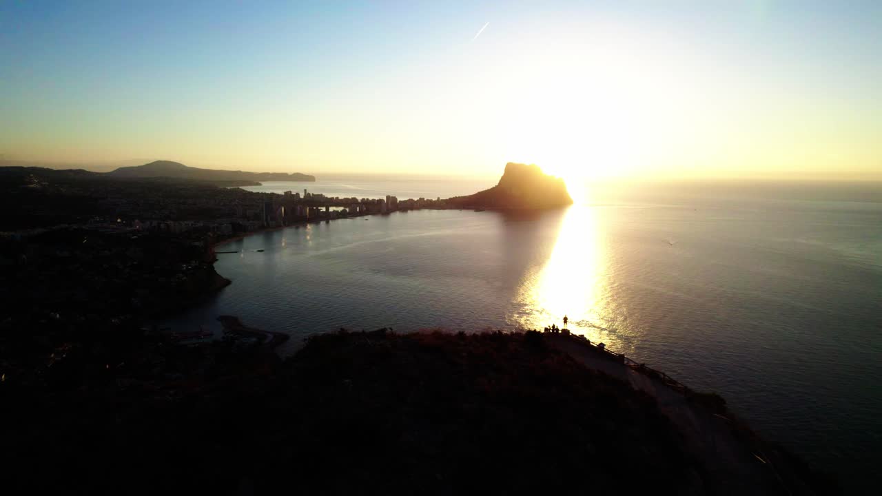Tranquil Scenery Of Ocean And Neighborhood At Sunset In Calpe, Alicante,Spain - Drone Shot