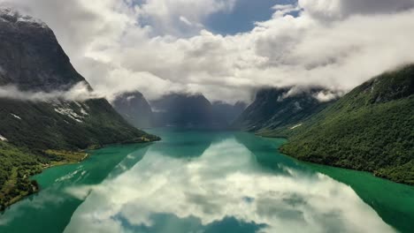 beautiful nature norway natural landscape lovatnet lake.