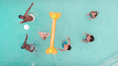 diverse group enjoys a pool day, with copy space