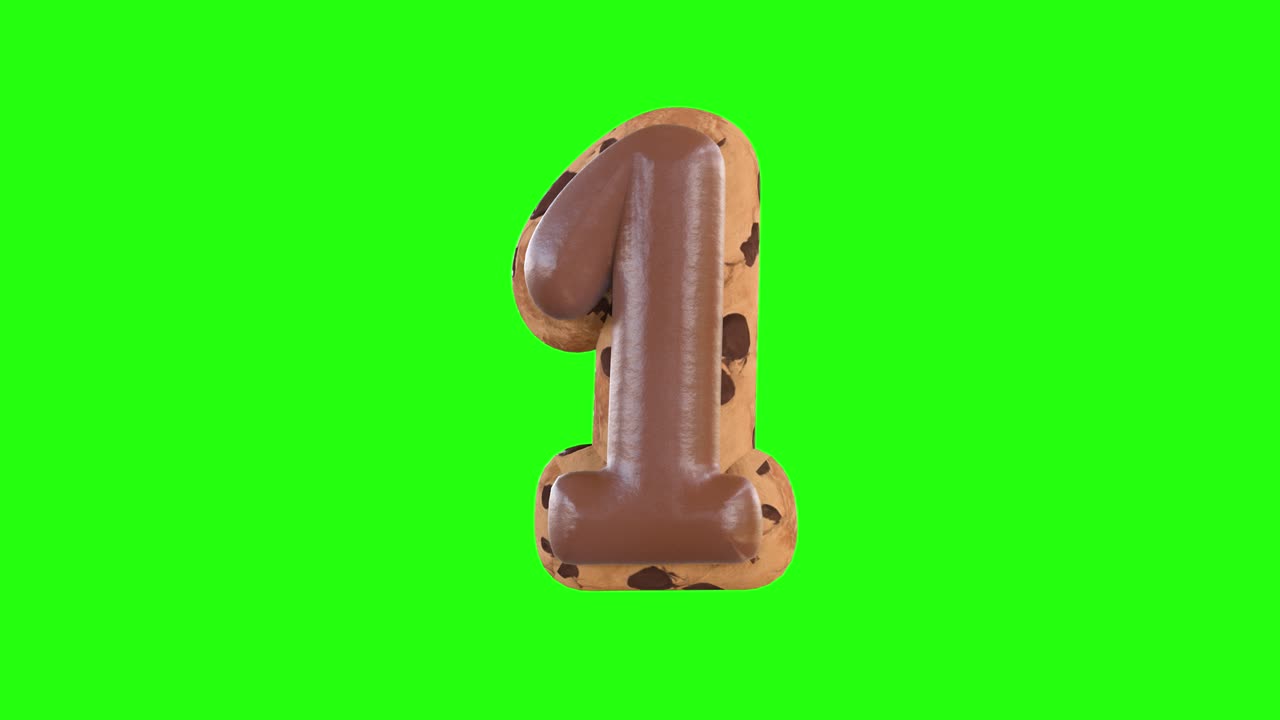3d animation of the 1 or one number recreating a cookie with chocolate on top
