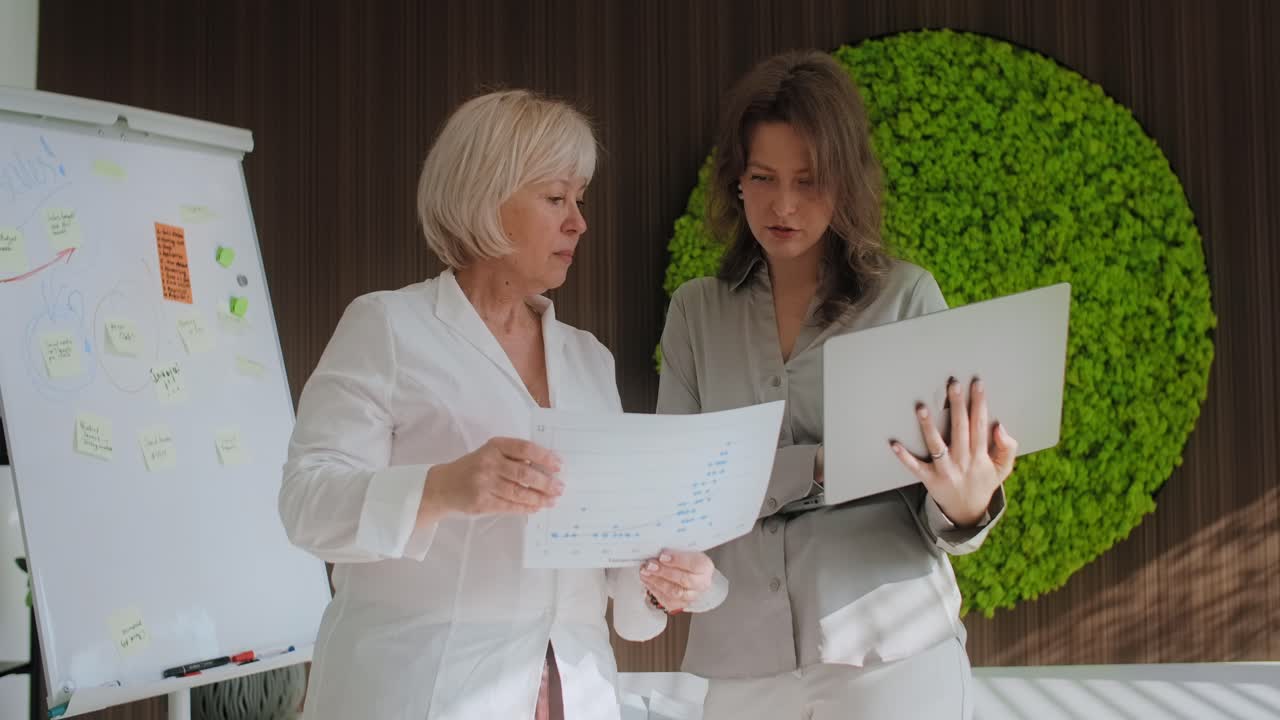 Two businesswomen collaborating in an office setting