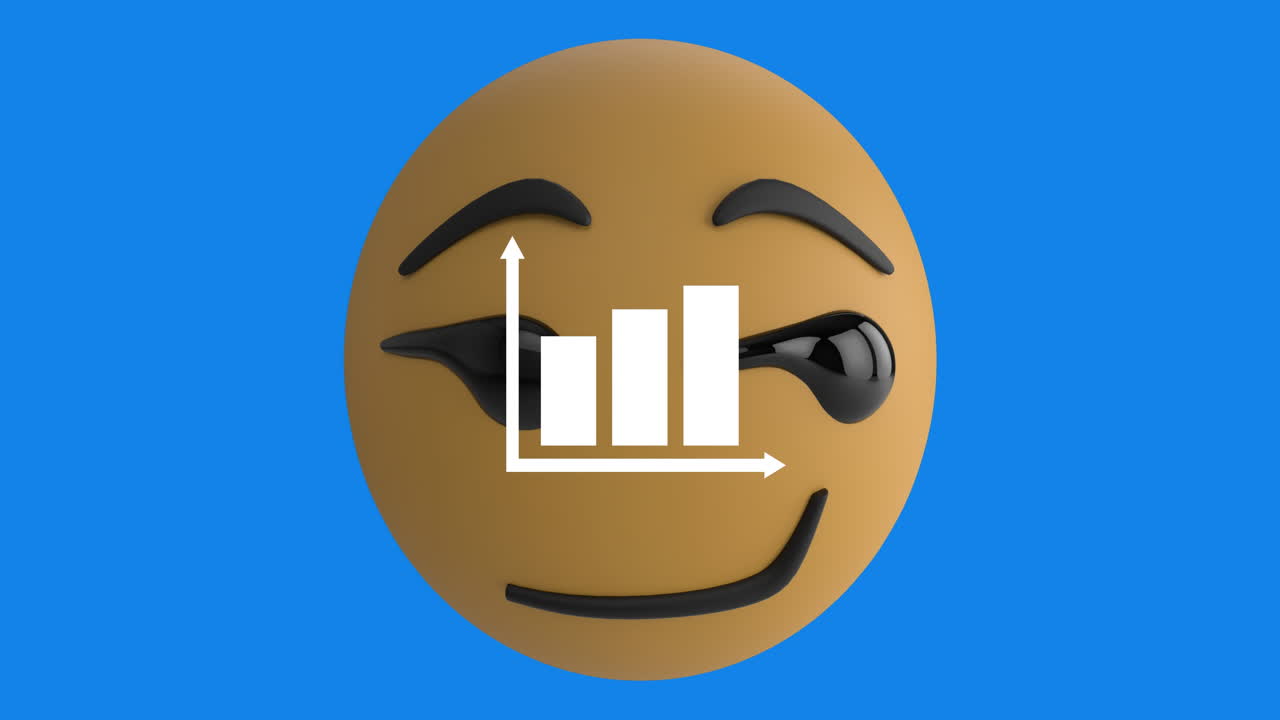 animación digital del icono del gráfico de barras sobre el emoji de la cara sonriente contra un fondo azul