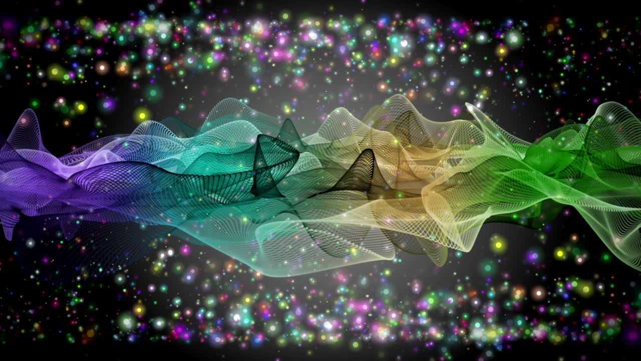 animación de cambio de color con objeto de onda y partículas brillantes en cámara lenta, 4096x2304 bucle 4k