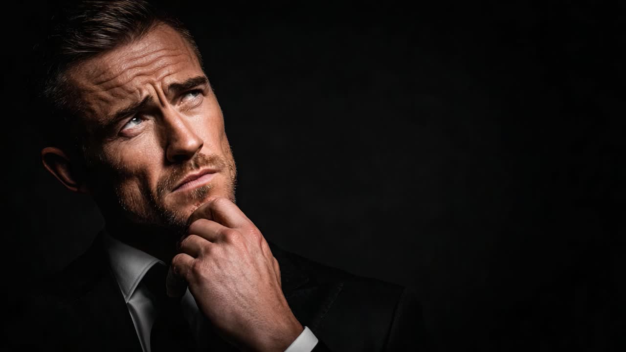 Un Momento di Riflessione: Una Riflessione Coinvolgente Catturata in una Luce Drammatica che Enfatizza Emozione e Introspezione in un Abbigliamento Elegante su uno Sfondo Scuro.