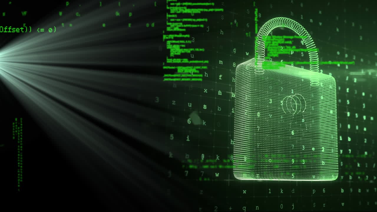 animación del candado de seguridad verde en línea con procesamiento de datos en segundo plano