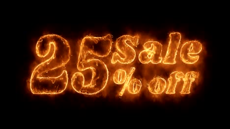 sale 25% percent off word hot animated burning realistic fire flame loop.