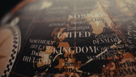 close-up of a vintage world map