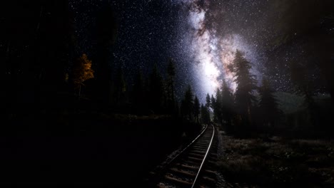 la vía láctea por encima del ferrocarril y el bosque