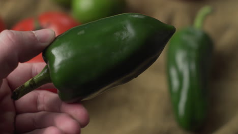 Mano-De-Una-Persona-Sosteniendo-Pimiento-Verde-En-La-Cocina