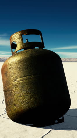 rusty propane tank in a desert