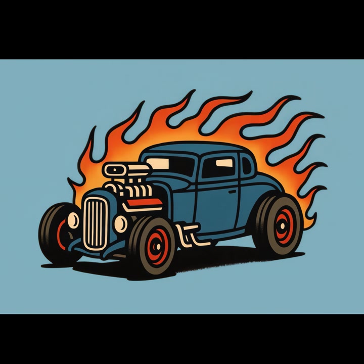 Illustration of a Classic Hot Rod Car with Flames