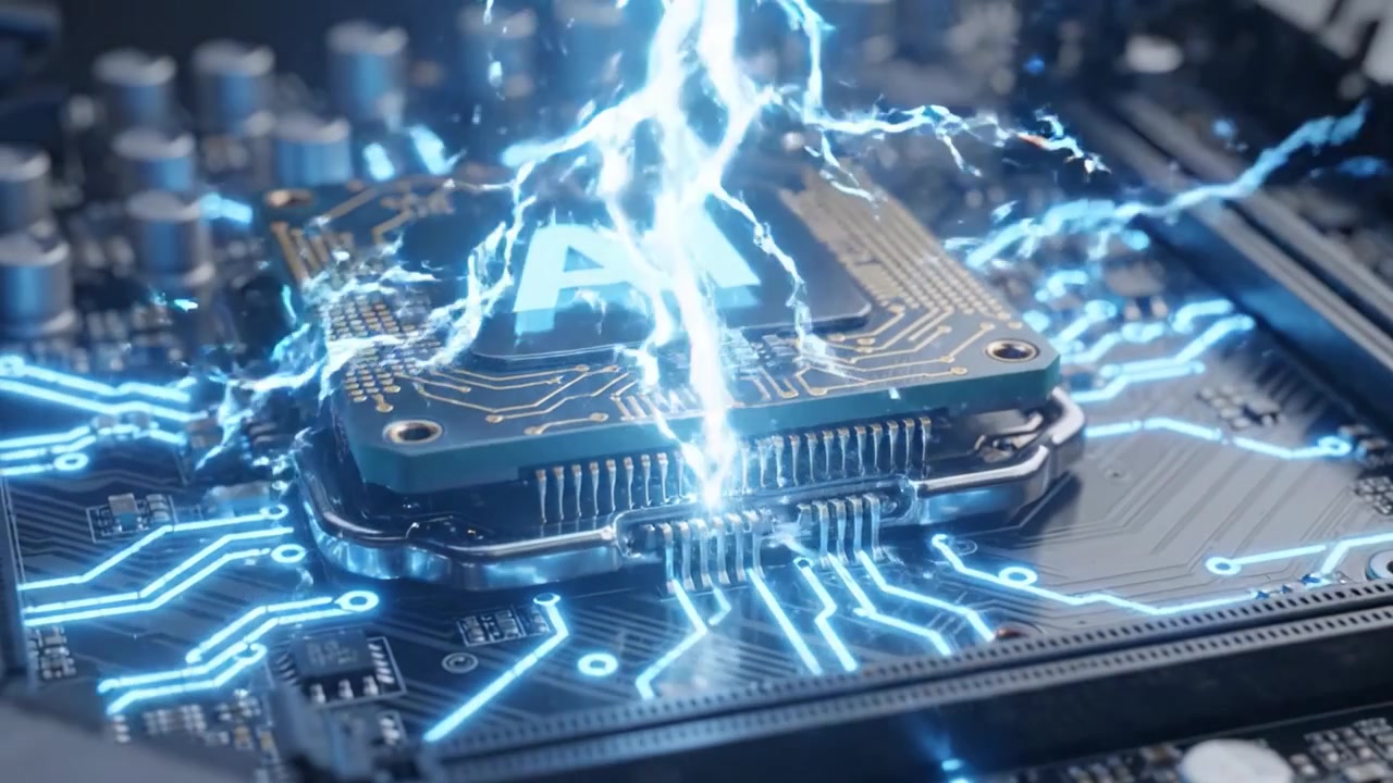 Innovativ AI-processor, der muliggør avancerede computerteknologier på et moderne bundkort med indviklet kredsløb og forbedrede ydeevnefunktioner.