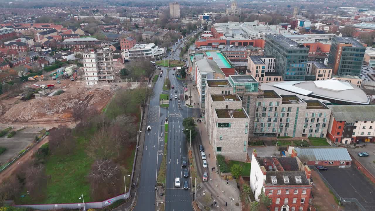 A view of Norwich city centre with large buildings