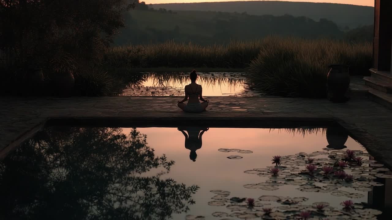 Calm reflection at a serene pool during twilight hour