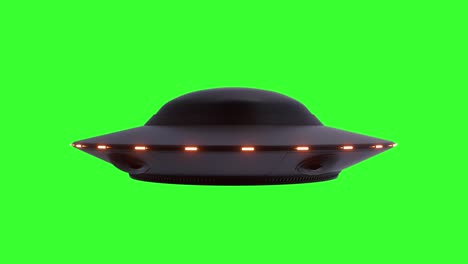 realistic ufo with green screen background. ufo with red lights rotating infinite repeat loop - isolated on green screen background