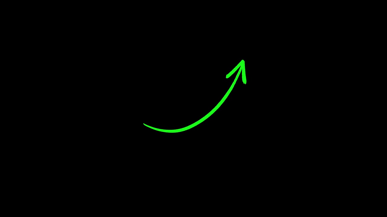 Freccia Verde Disegnata a Mano Puntata Verso l'Alto su Sfondo Nero