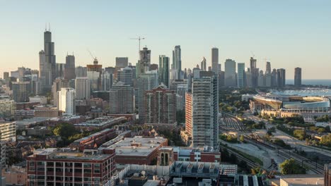 chicago city skyline day to night sunset timelapse