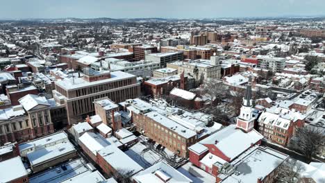 snow-covered city in america during sunny winter day