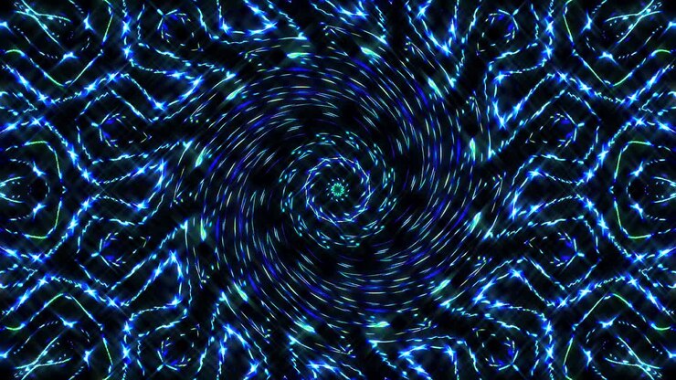 Caleidoscopio astratto con splendide linee blu luminose e fluide in movimento, composizione di luce brillante