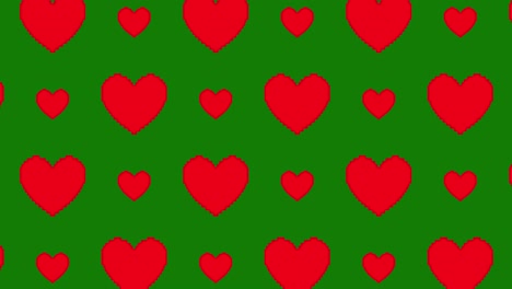 pixelated hearts pattern on green background