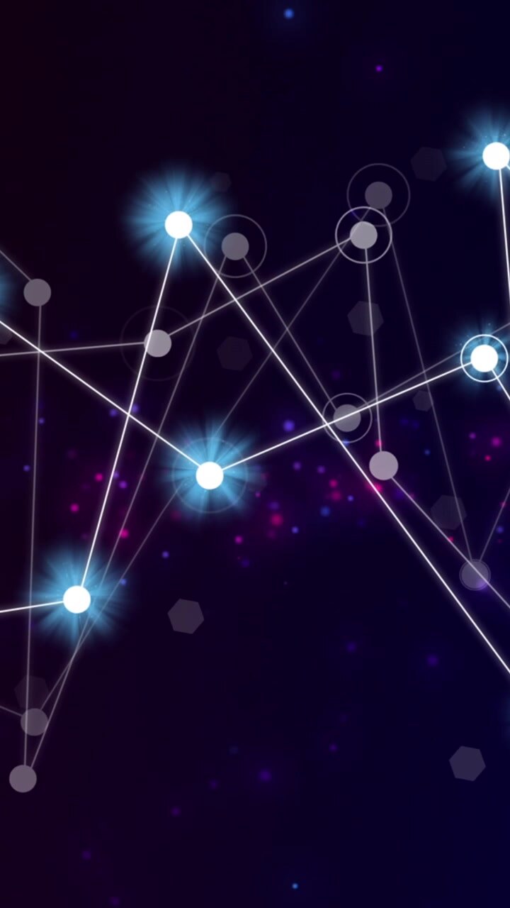 Animation of network of connections with glowing spots on black background
