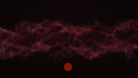 animación de puntos rojos cayendo sobre una nube roja moviéndose sobre un fondo negro