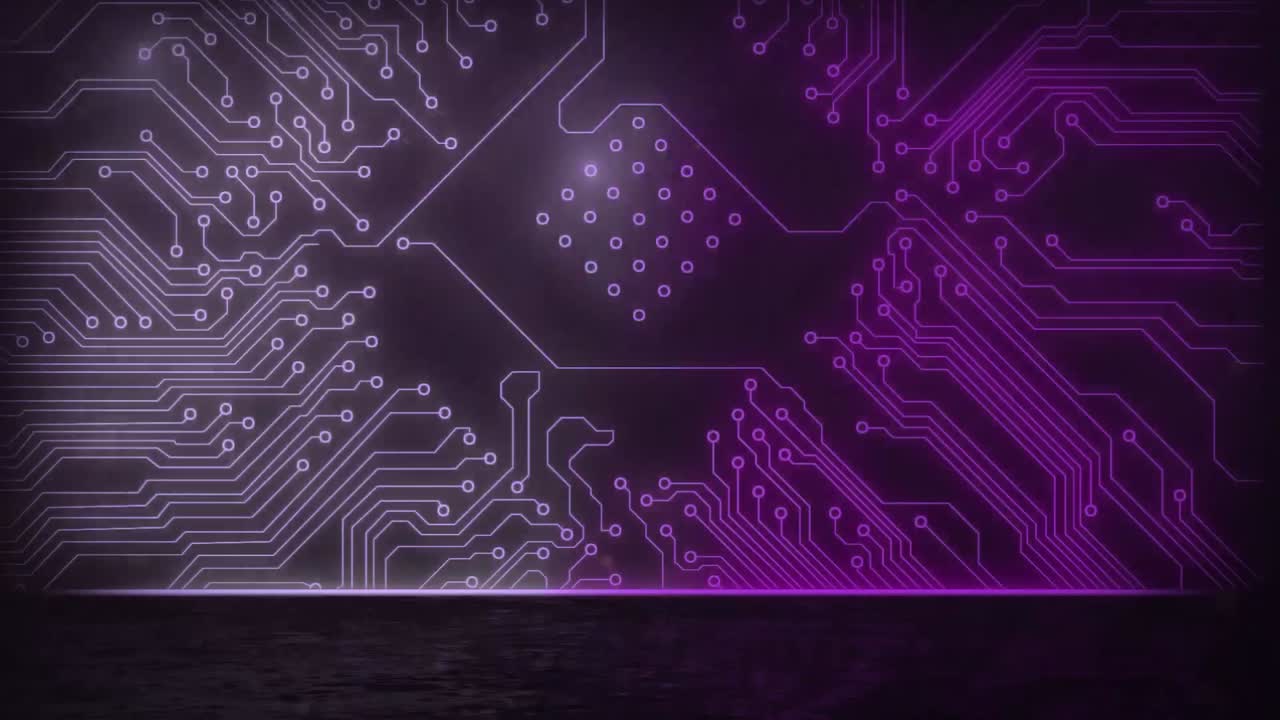 animación del flujo de información y la placa de circuito integrado del procesador de computadora en el fondo.