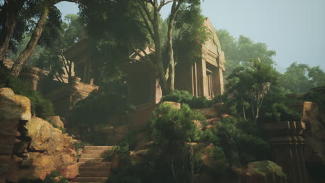 ancient temple ruins in a lush jungle