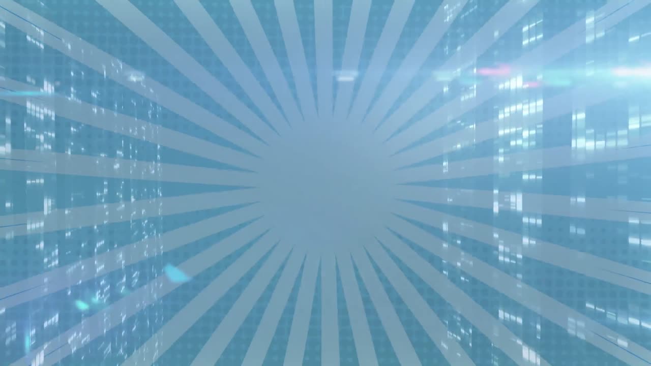 青いストライプに重ねてデータ処理がアニメーションする様子