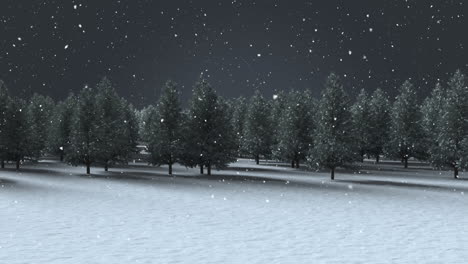 animación de nieve cayendo sobre abetos y paisajes de invierno