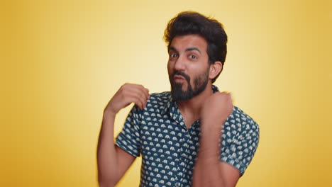irritated indian man pointing finger away asking to leave him alone strict boss firing conflict
