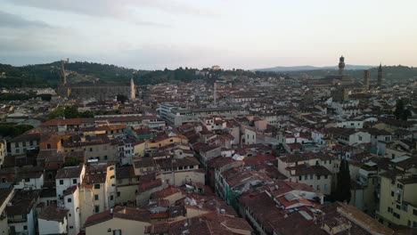 aerial overview of florence italy cityscape, historic building towers and chapel spires