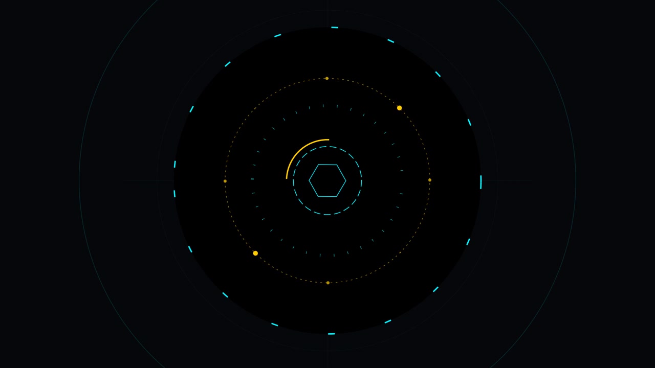 Futuristic Digital HUD Interface with Rotating Circular Elements