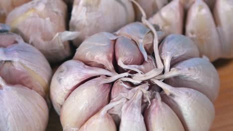 slow motion shot of garlic bulbs rotating