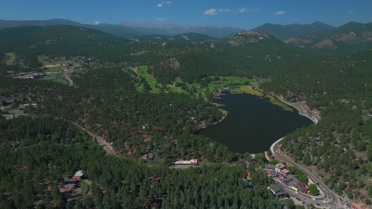 Aerial View of a Mountain Lake and Golf Course in Colorado