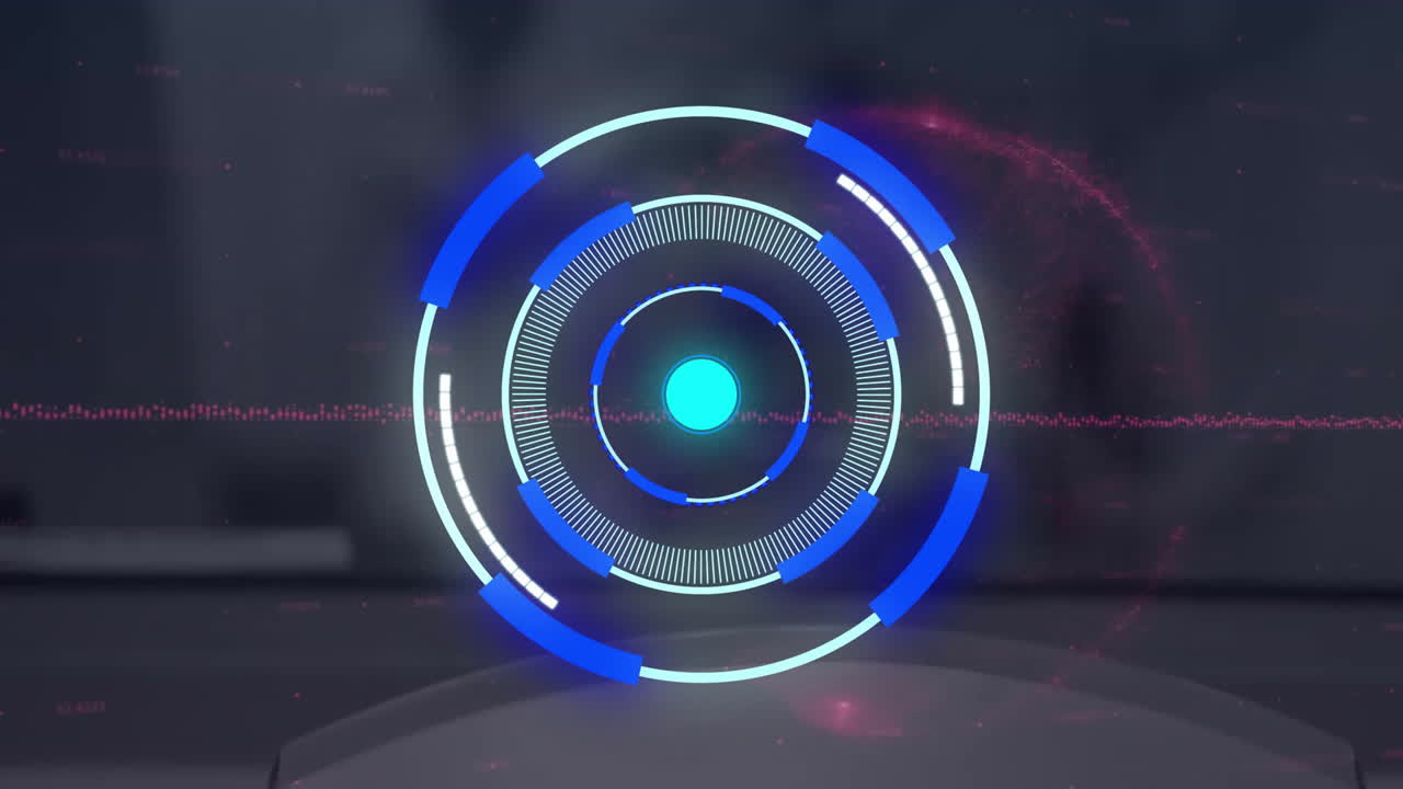 animación del procesamiento del escáner circular sobre luces rosadas sobre un fondo oscuro