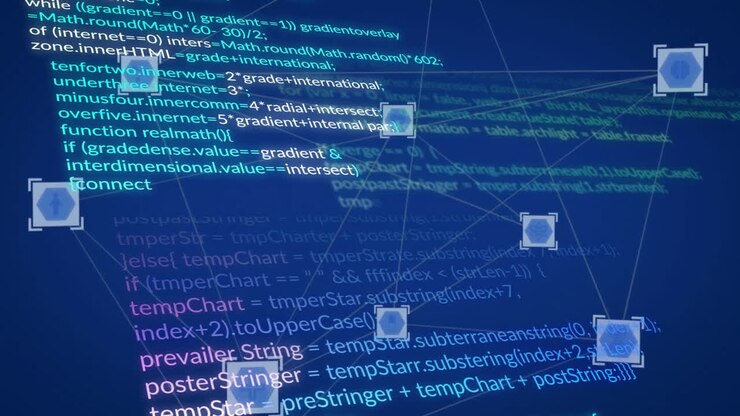 Animation of network of connections with icons over data processing