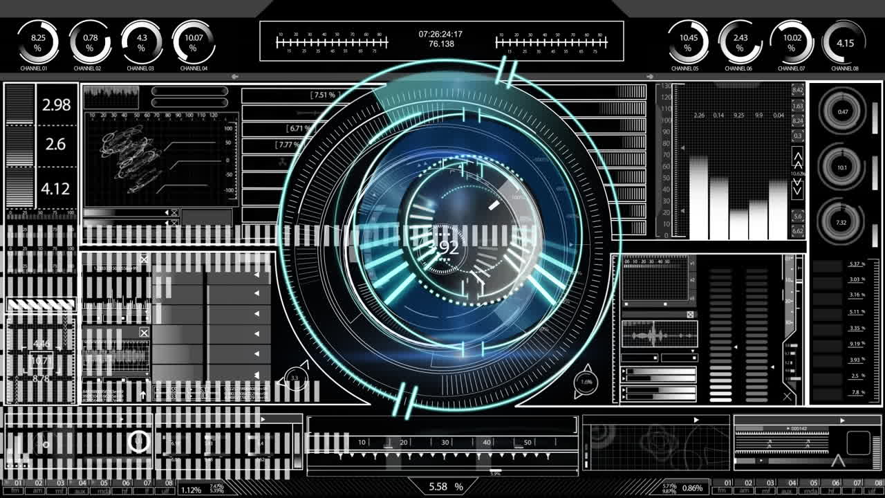 검은색 배경에 데이터 처리에 대한 범위 스캐닝의 애니메이션