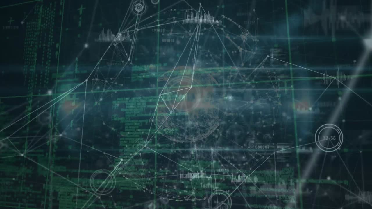 Animation of network of connections with statistics over grid