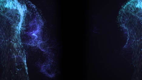 el movimiento de rotación de salpicaduras de polvo azul en el fondo negro.