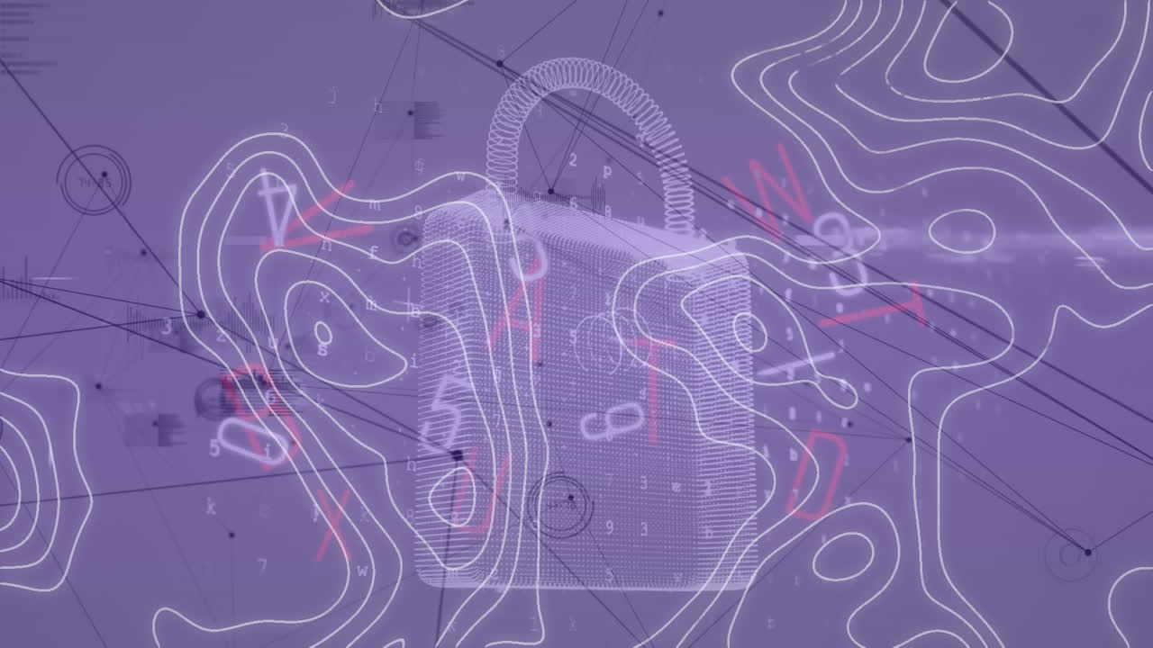 Animation of moving white lines over network of connections on grey background