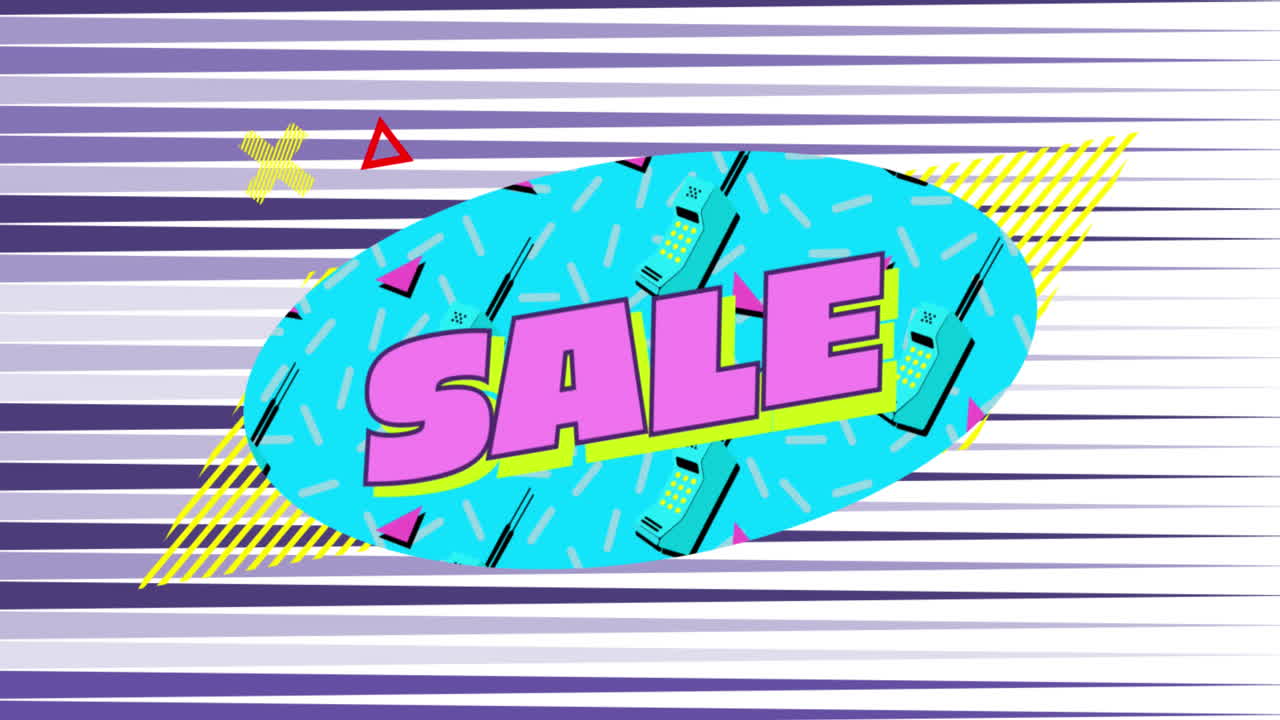 gráfico de venta en oval turquesa sobre un fondo a rayas