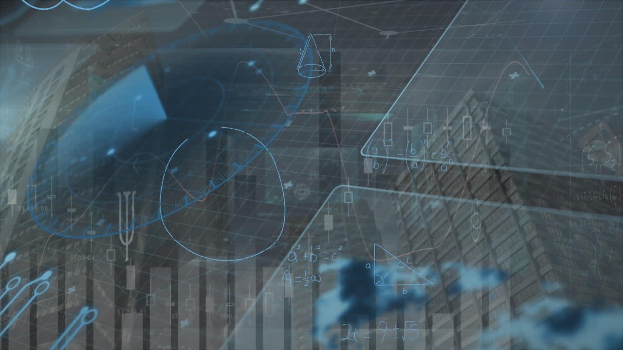 animación del procesamiento de datos sobre el paisaje urbano